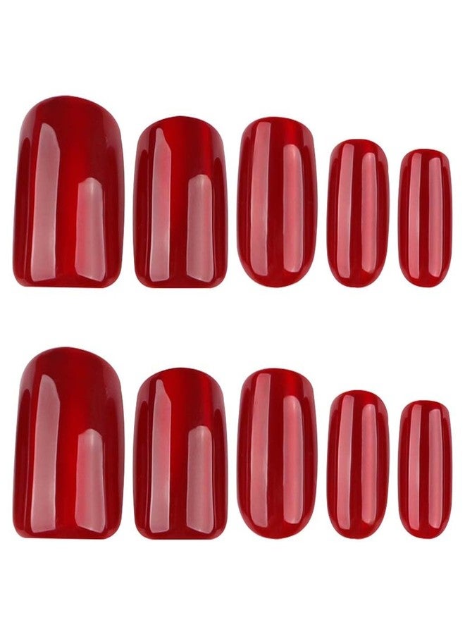 Foccna 30pcs Dark Red Press on Nails Cat Eye, Burgundy Fake Nails Square Short False Nails Glue on Nails - Image 4